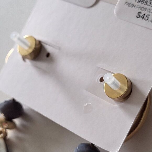 Chico’s Abalone Sand Dollar 2" Drop Pierced Earrings Coastal Beach BOHO Dangle - Picture 11 of 13